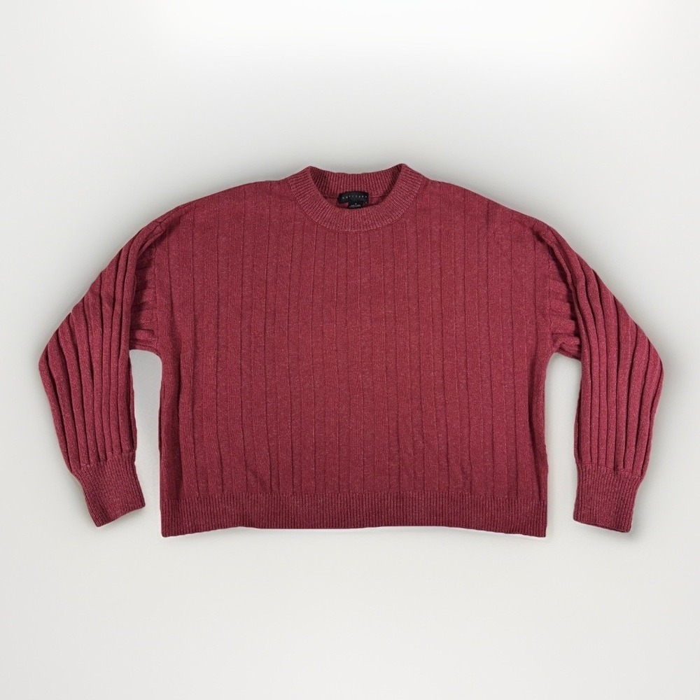 Sanctuary Ribbed Crew Neck Sweater Womens Small‎ Burgundy Boxy Knit Cozy Preppy